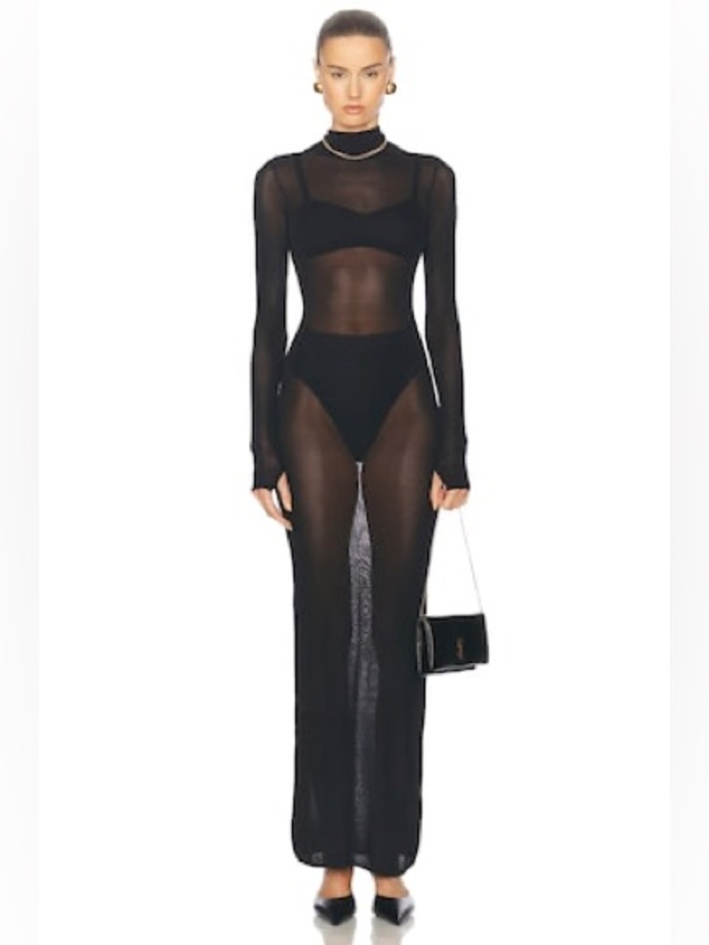 L'Academie Reyes Sheer Maxi Knit Dress Black